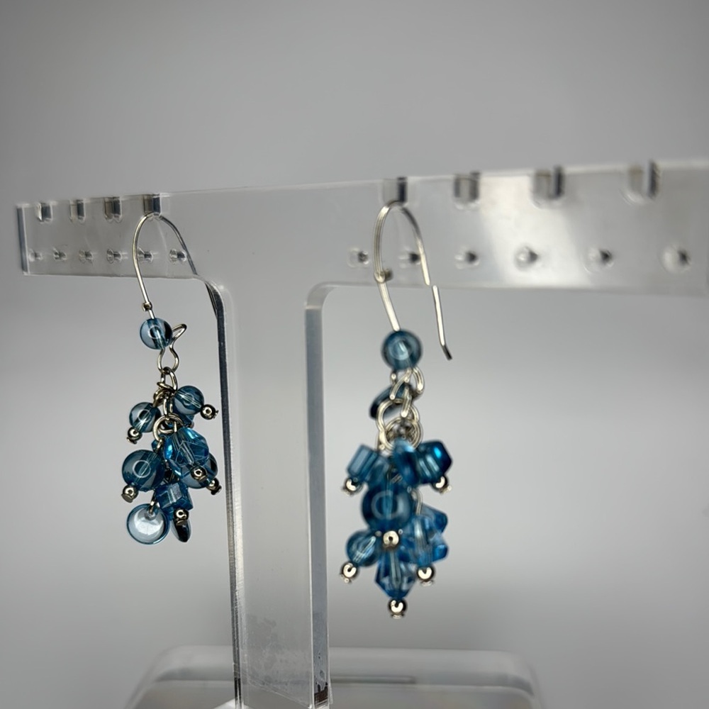 Blue and Silver Cascading Crystal Earrings - Picture 2 of 4